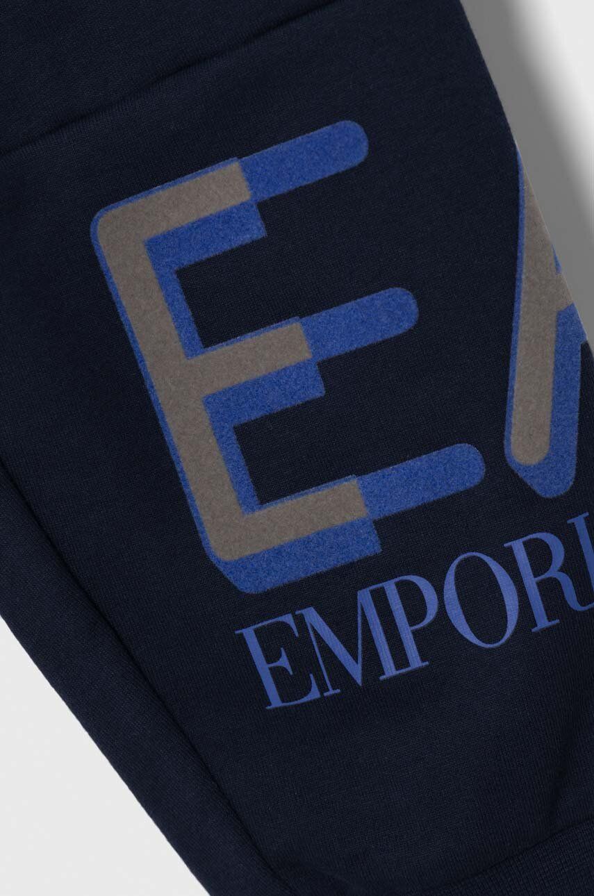EA7 Emporio Armani Pantaloni De Trening Din Bumbac Pentru Copii Culoarea Albastru Marin, Cu Imprimeu