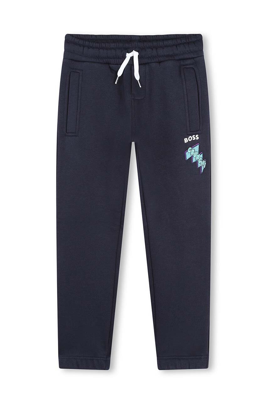 Детские спортивные штаны BOSS цвет синий с принтом