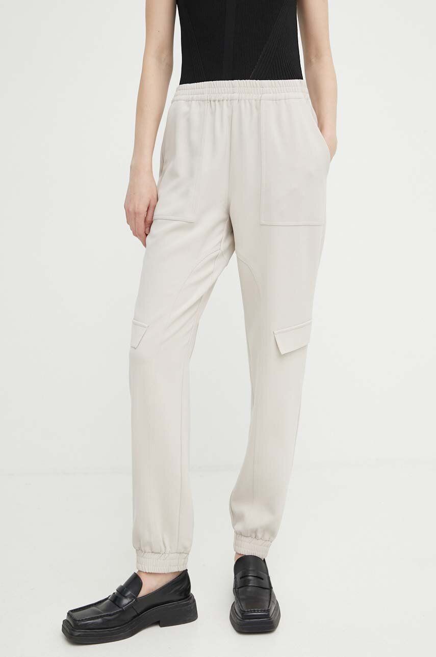 Bruuns Bazaar pantaloni Brassica Cilla femei, culoarea bej, drept, high waist