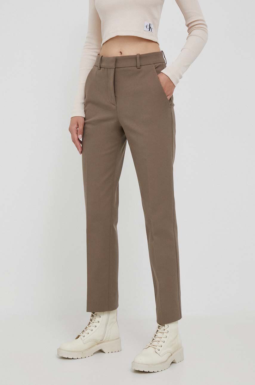 Levně Kalhoty Calvin Klein dámské, šedá barva, fason cargo, high waist