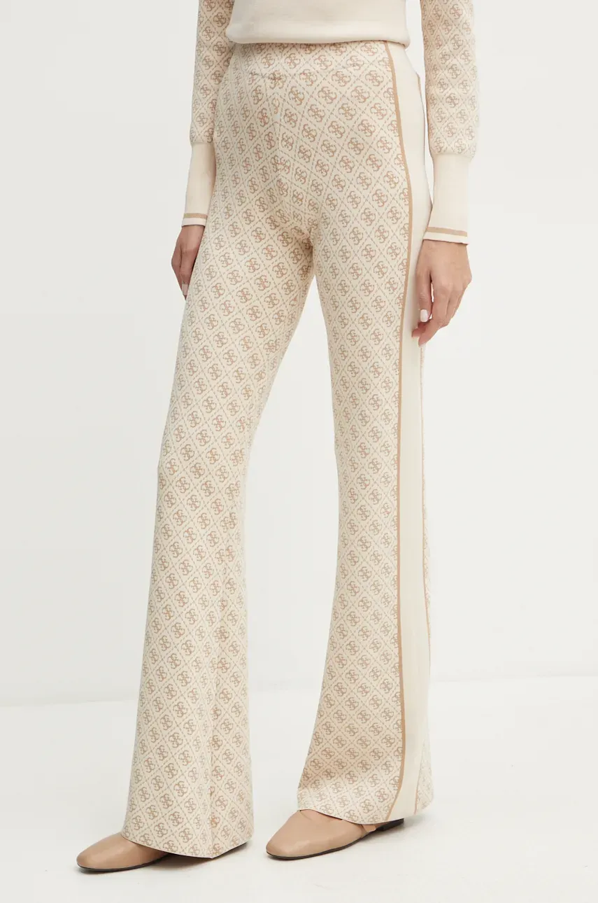 Kalhoty Guess dámské, béžová barva, zvony, high waist