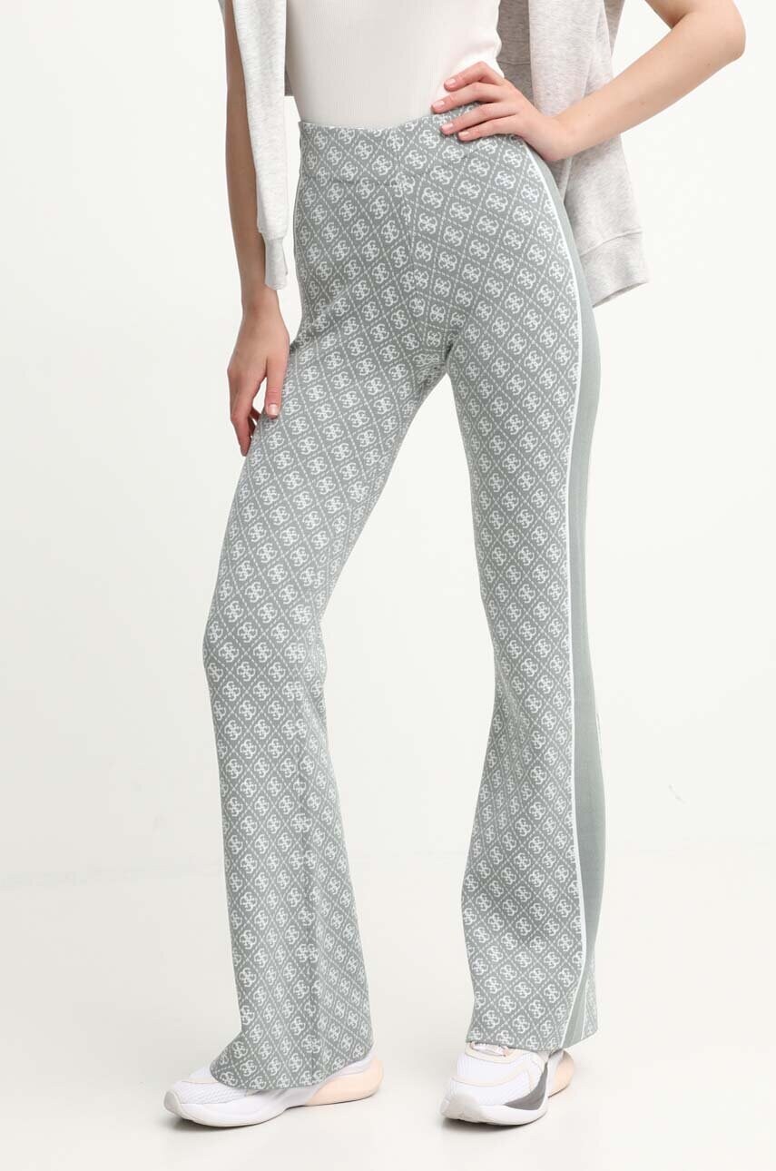 Levně Kalhoty Guess dámské, zelená barva, zvony, high waist