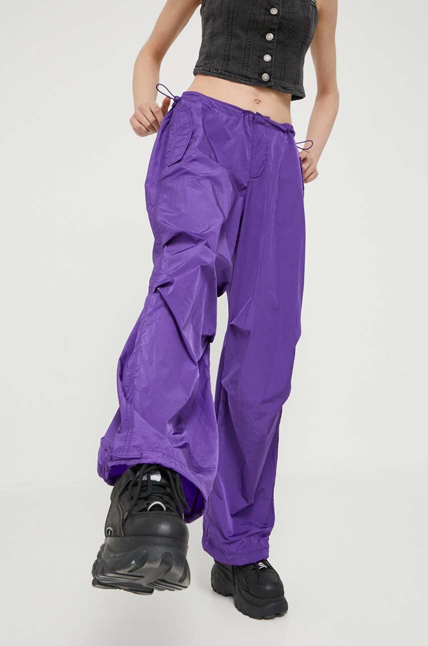 Tommy Jeans Pantaloni Femei, Culoarea Violet, Lat, Medium Waist
