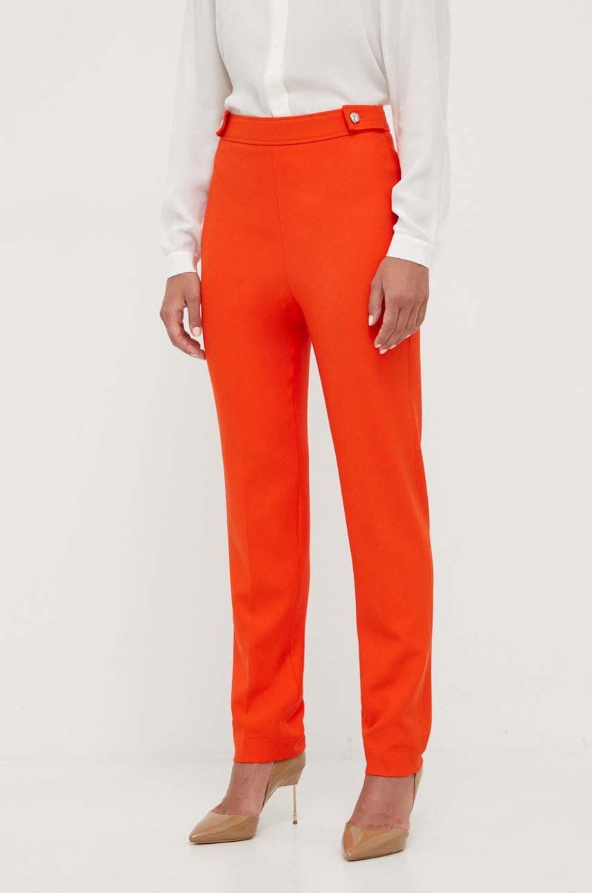Kalhoty BOSS dámské, oranžová barva, fason cargo, high waist - oranžová -  67 % Viskóza