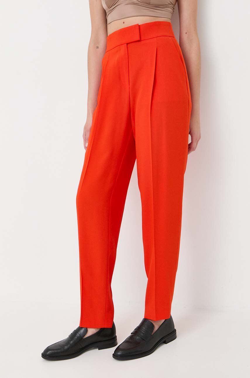 BOSS pantaloni femei, culoarea portocaliu, fason chinos, high waist