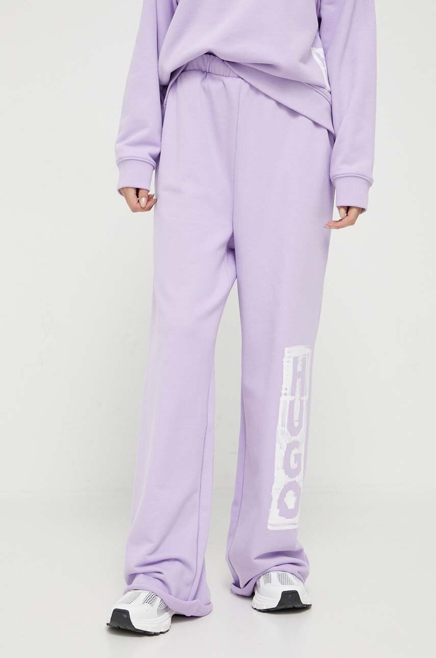 Hugo Pantaloni De Bumbac Culoarea Violet, Cu Imprimeu