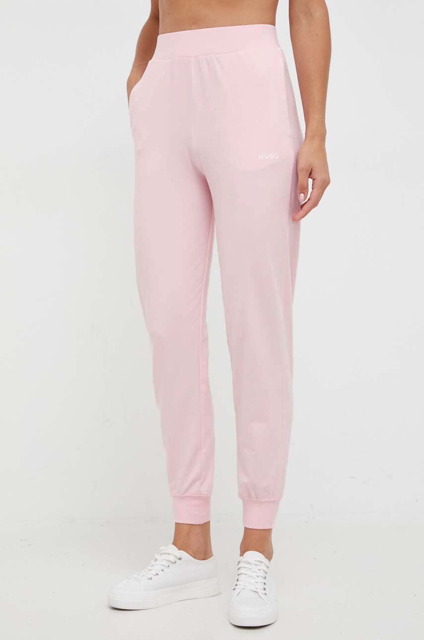 HUGO pantaloni de lounge culoarea roz, neted