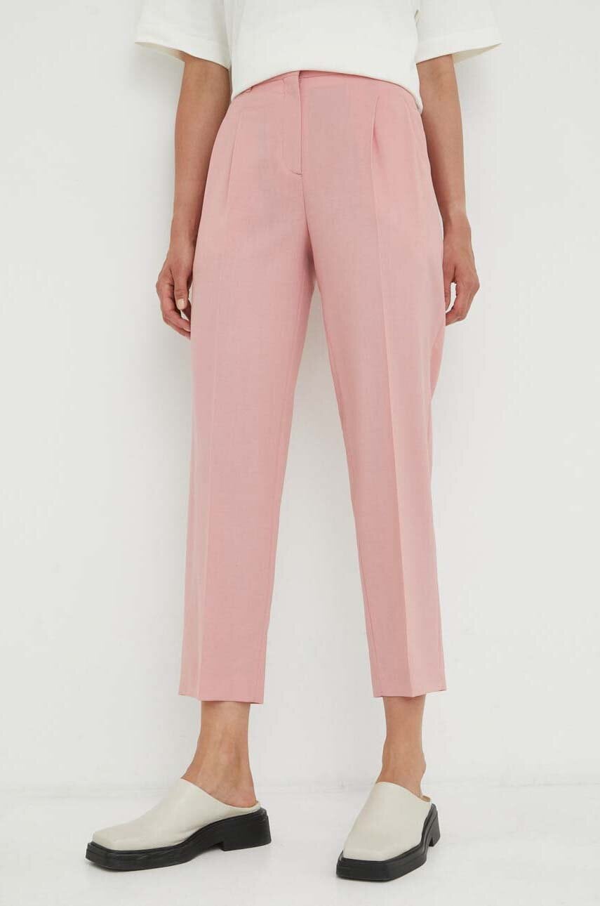 PS Paul Smith pantaloni de lana culoarea roz, fason tigareta, high waist