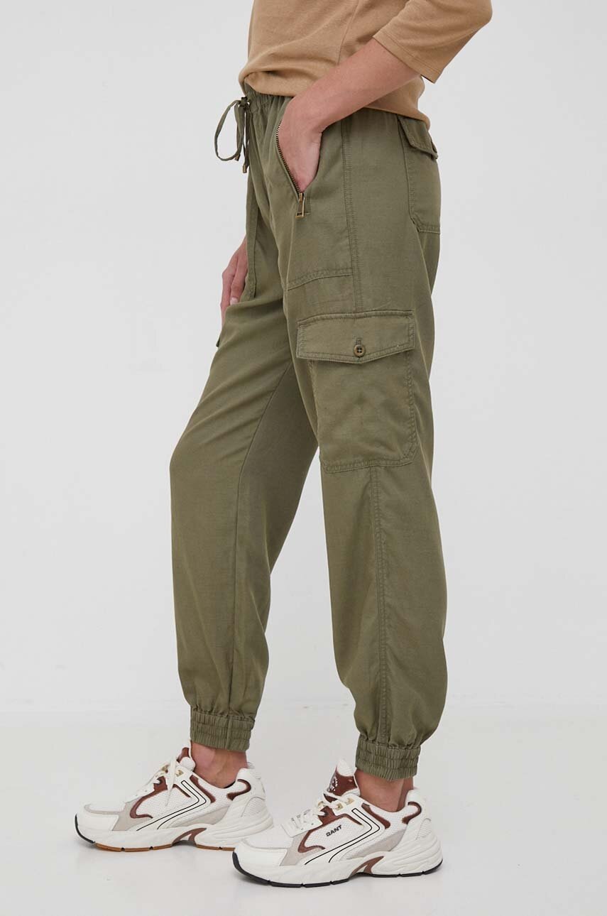 

Штани з домішкою льону Lauren Ralph Lauren колір зелений висока посадка