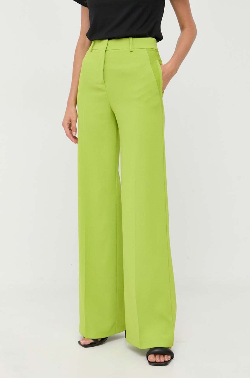 Kalhoty Pinko dámské, zelená barva, široké, high waist - zelená -  Podšívka: 65 % Acetát