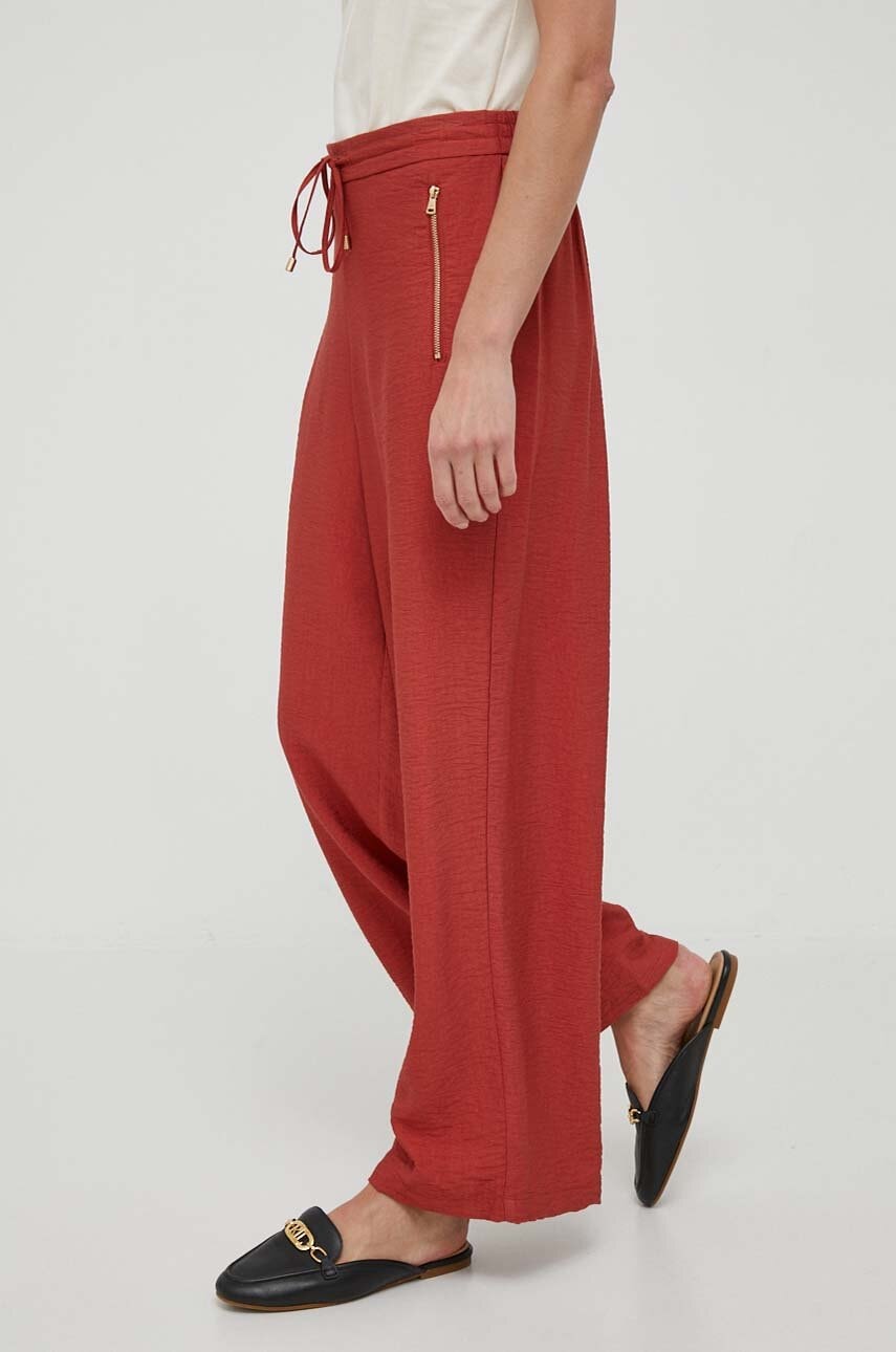 Dkny pantaloni femei, culoarea bordo, drept, high waist