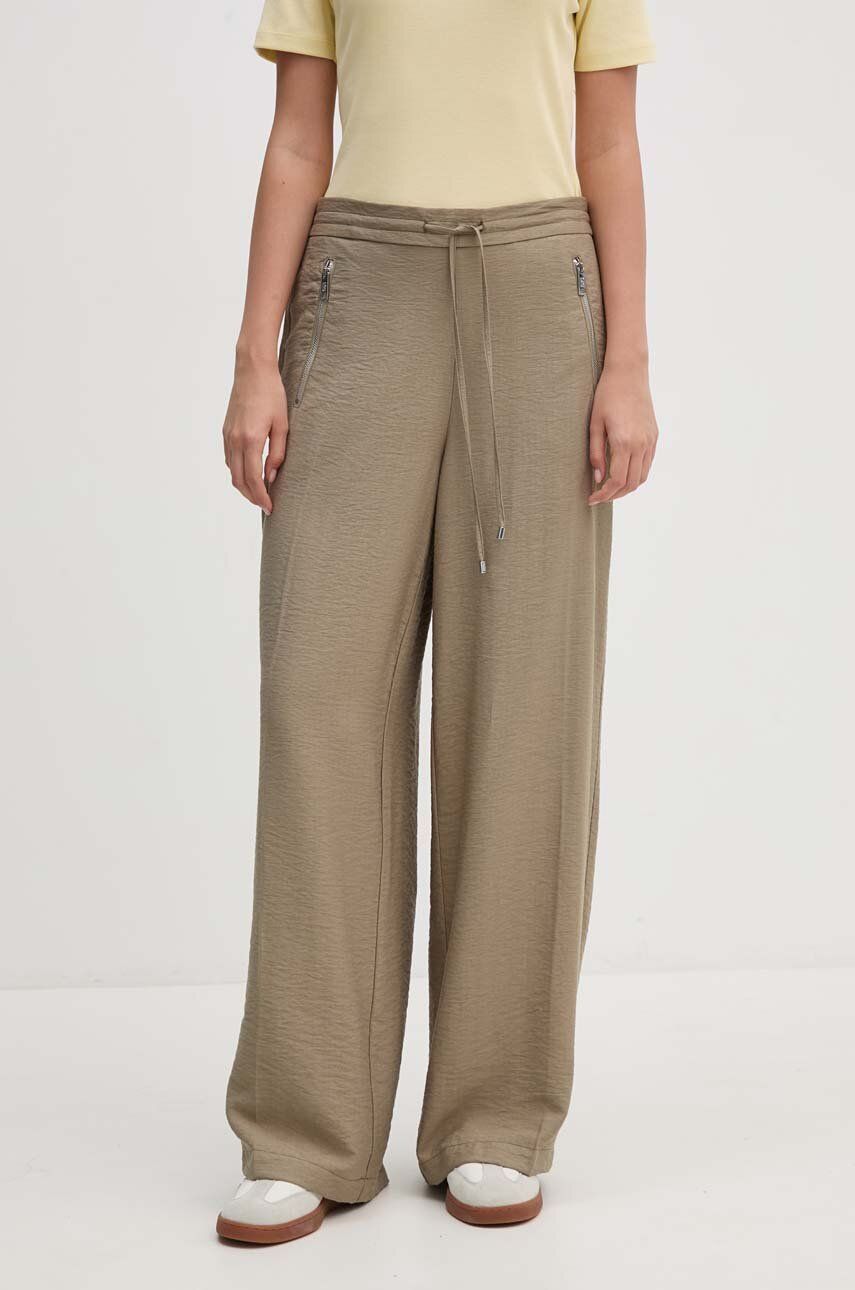 Dkny pantaloni femei, culoarea verde, drept, high waist