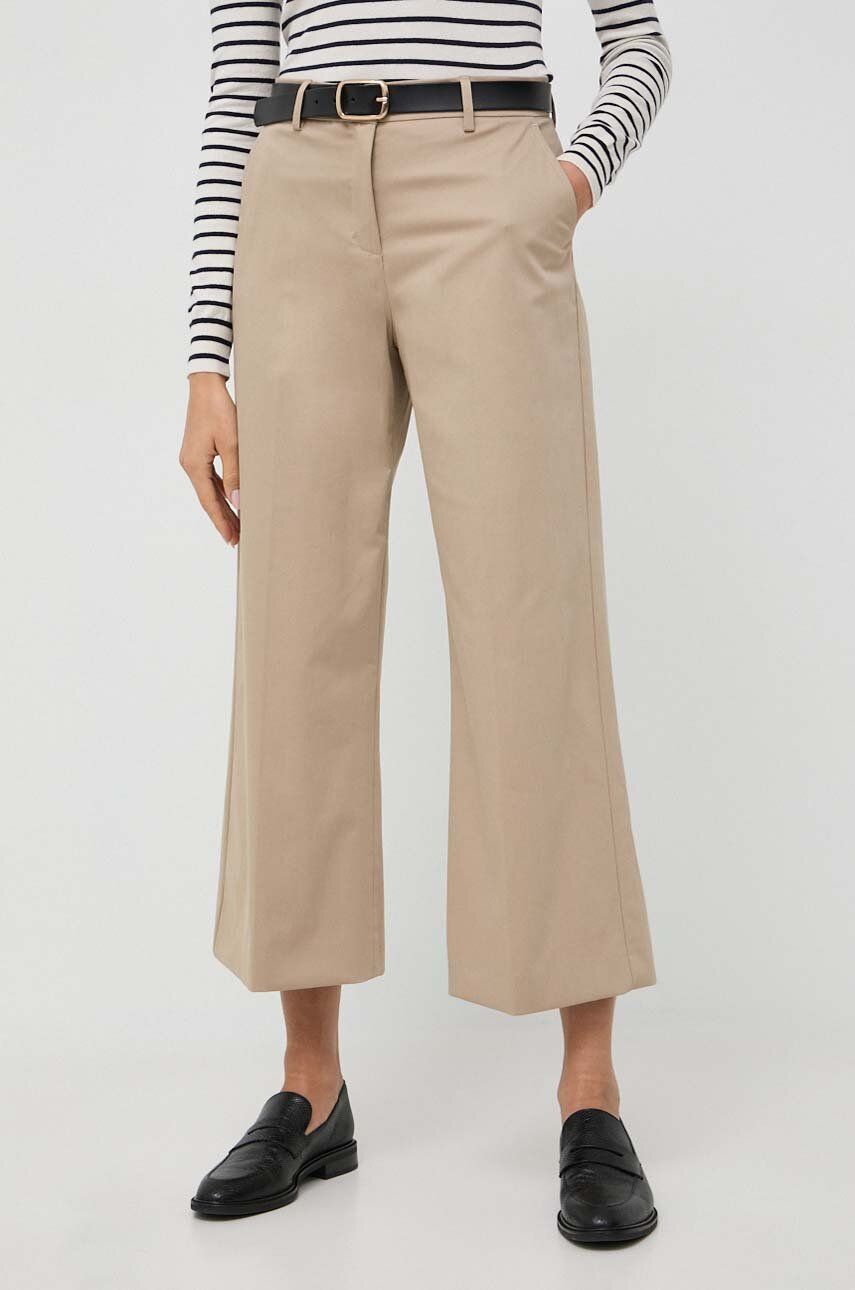 Kalhoty Weekend Max Mara dámské, béžová barva, široké, high waist - béžová -  96 % Bavlna