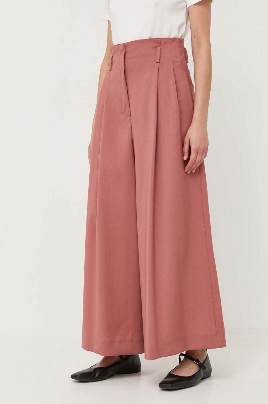 Weekend Max Mara pantaloni de lana culoarea roz, drept, high waist