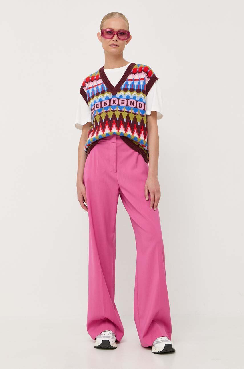 Weekend Max Mara pantaloni din in culoarea roz, lat, high waist