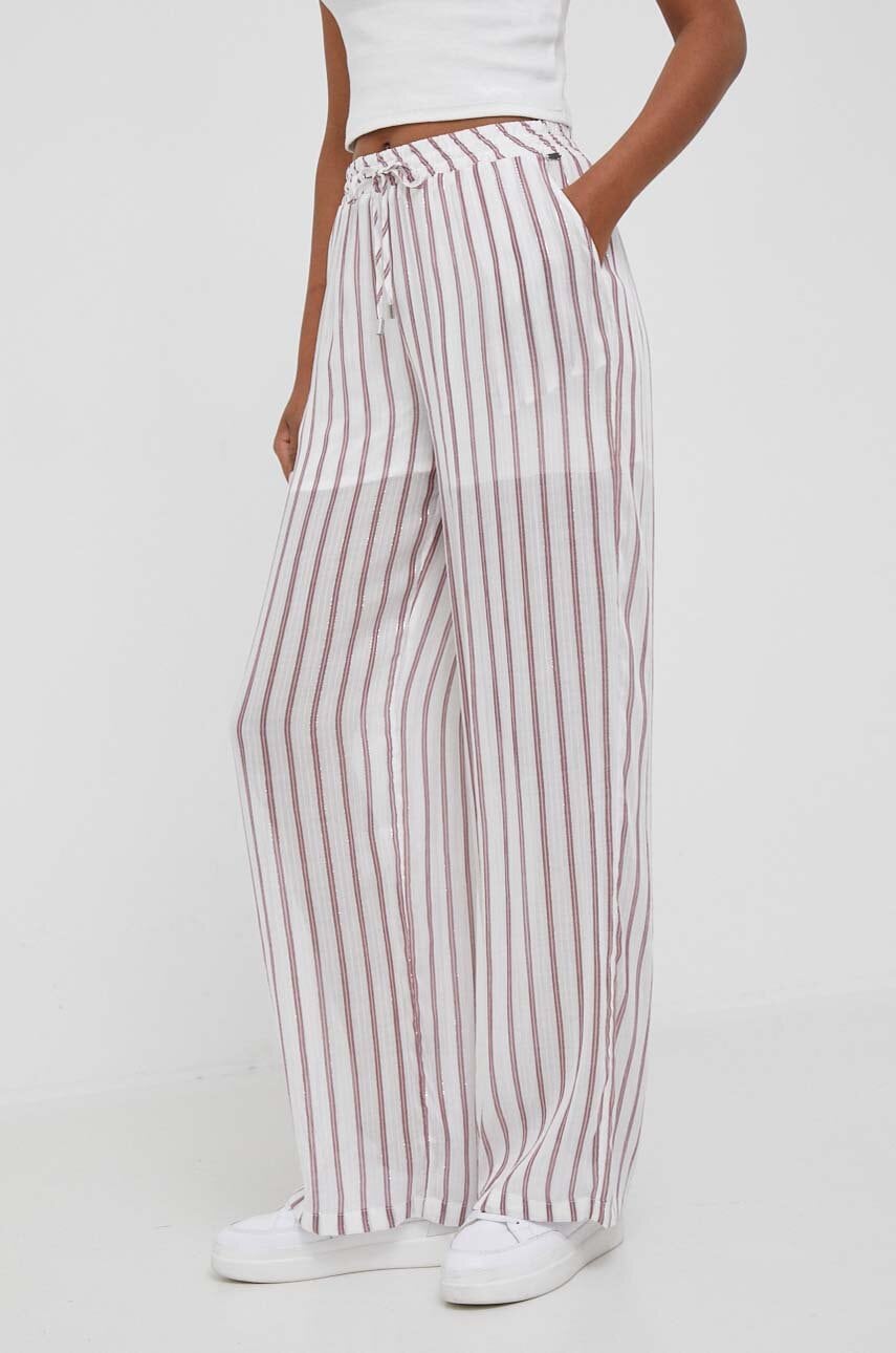 Pepe Jeans pantaloni femei, culoarea alb, drept, high waist