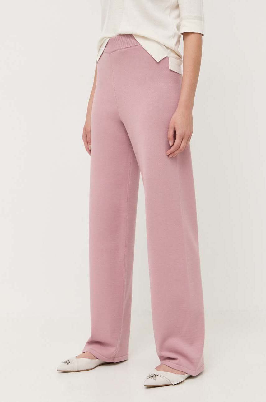 Levně Kalhoty Max Mara Leisure dámské, růžová barva, jednoduché, high waist