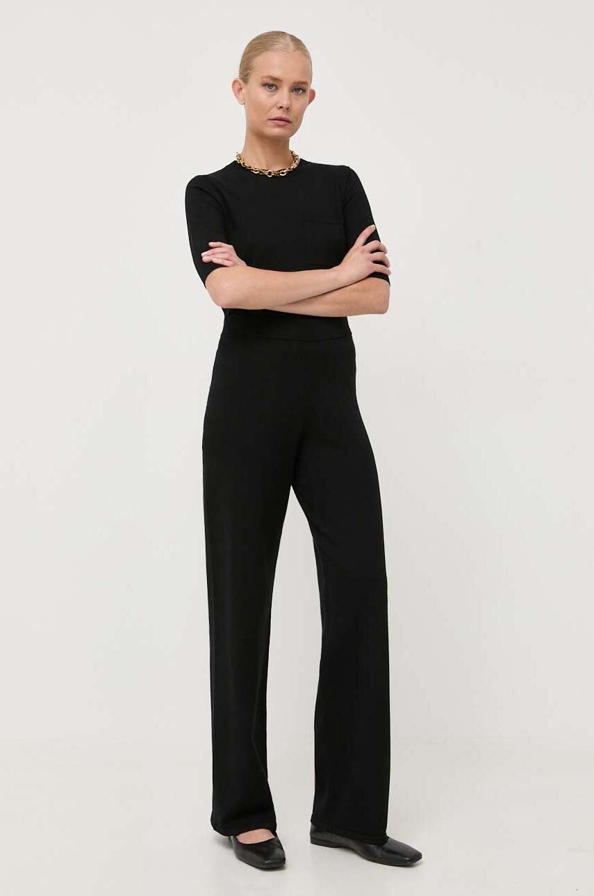 Kalhoty Max Mara Leisure dámské, černá barva, jednoduché, high waist - černá -  72 % Viskóza