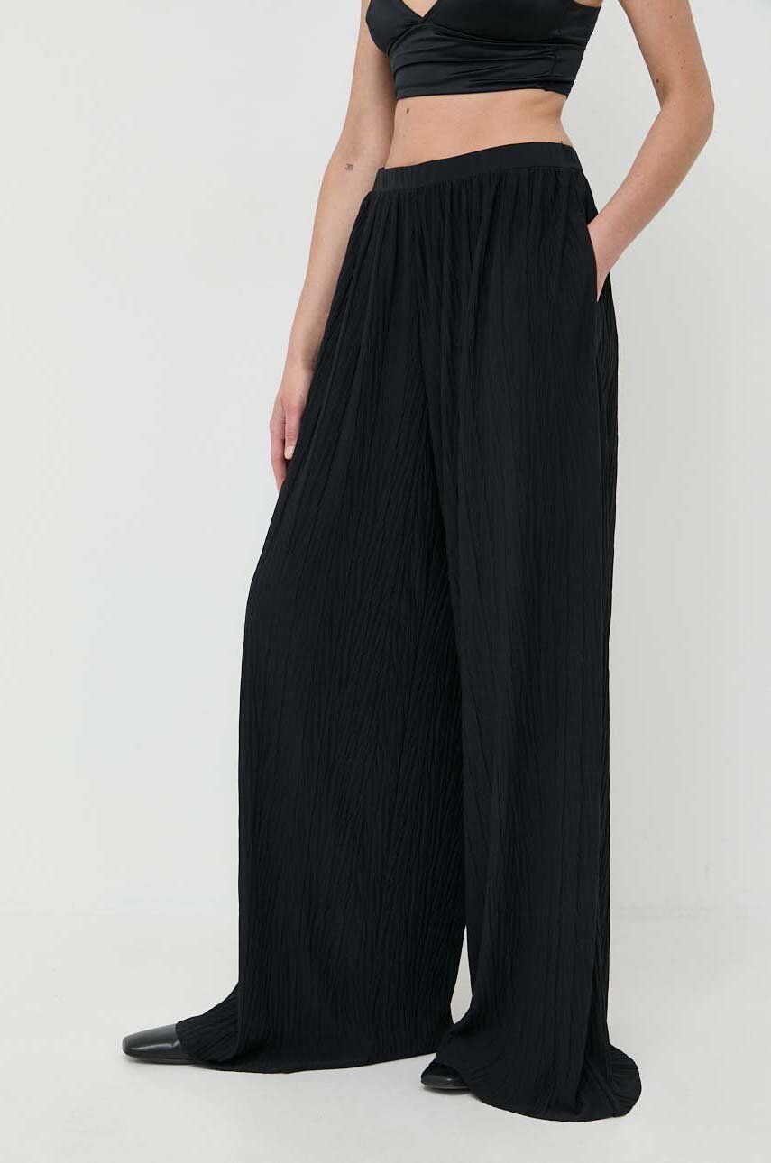 Max Mara Leisure pantaloni femei, culoarea negru, lat, high waist