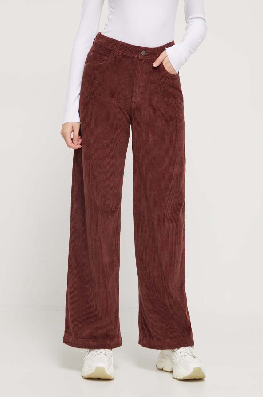 Roxy Pantaloni De Catifea Cord Culoarea Maro, Lat, High Waist