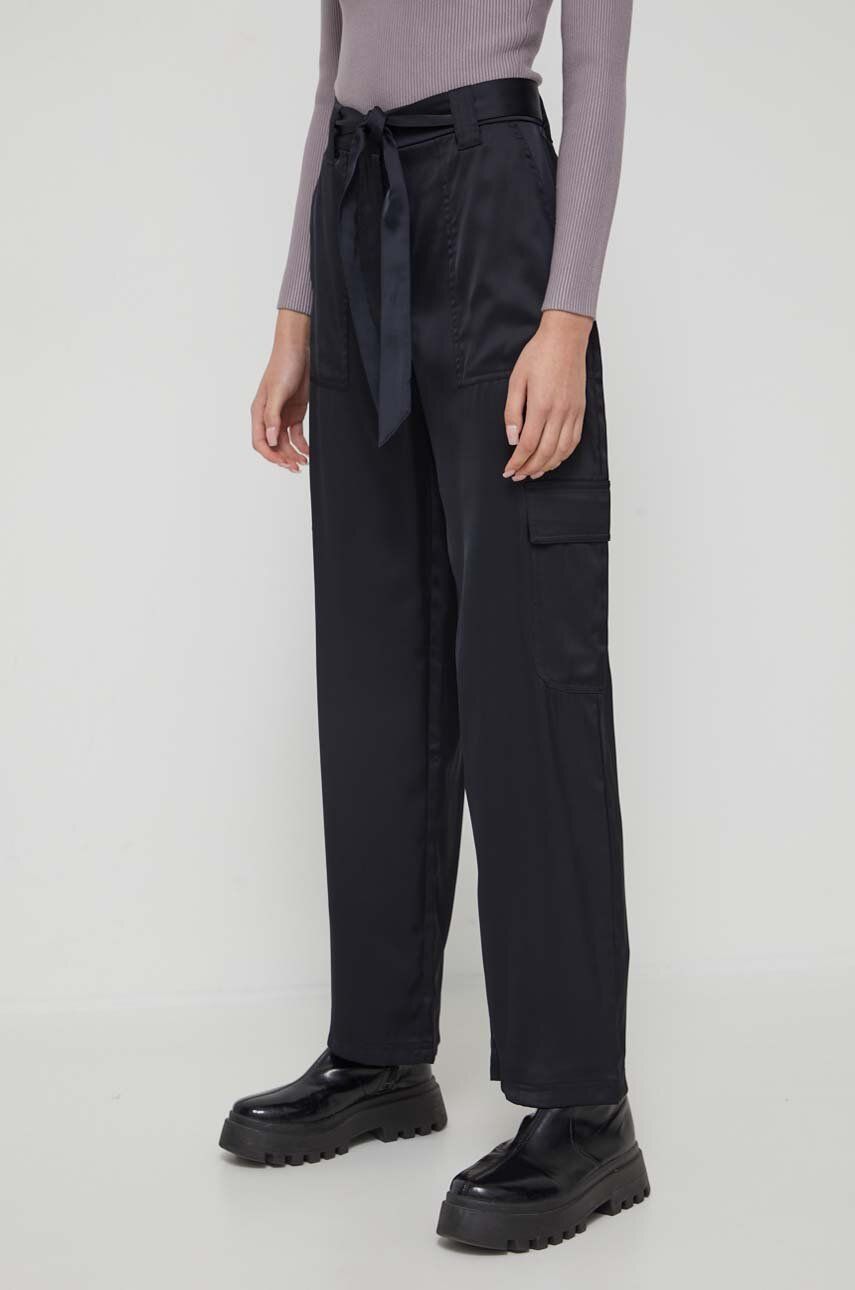 Levně Kalhoty Abercrombie & Fitch dámské, černá barva, široké, high waist