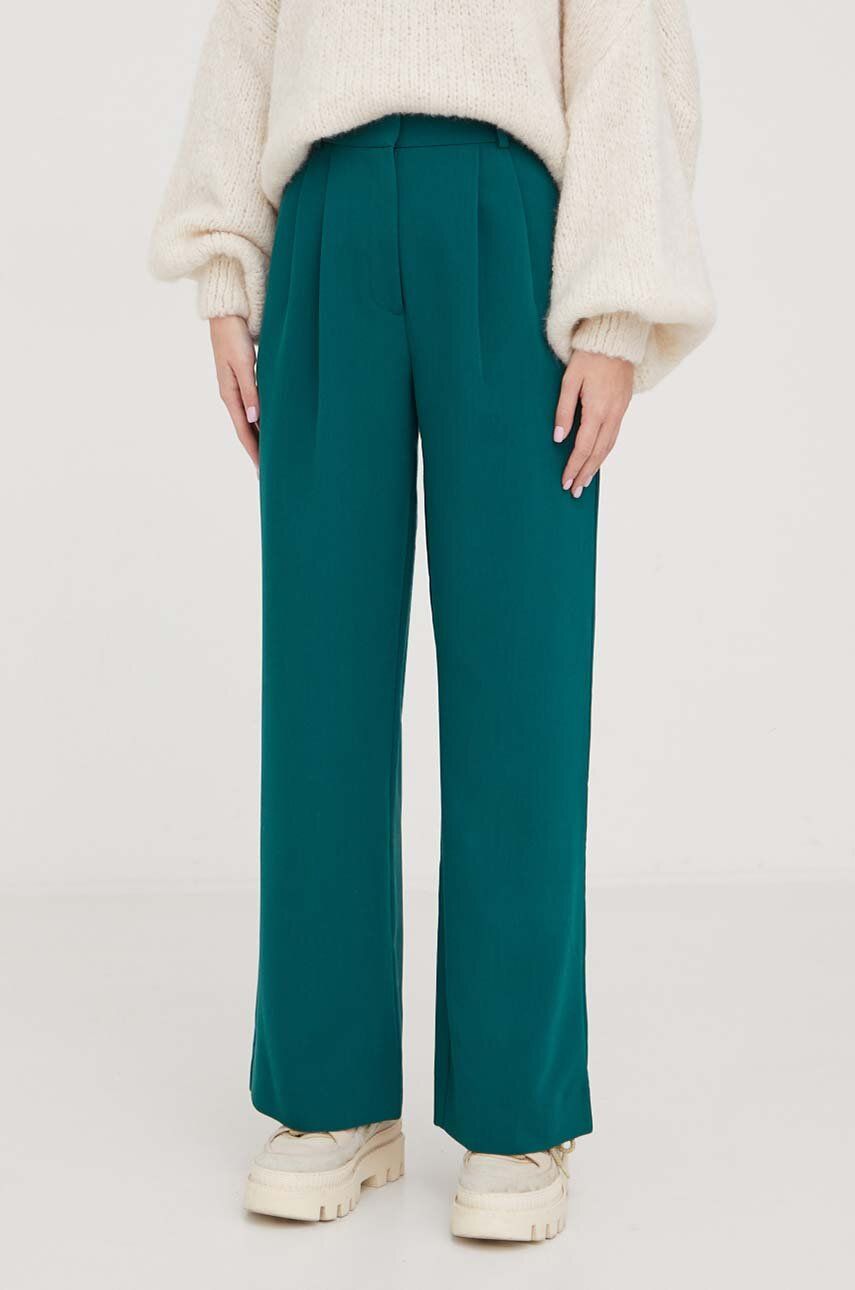 Abercrombie & Fitch pantaloni femei, culoarea verde, lat, high waist