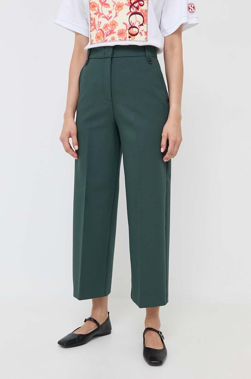 MAX&Co. pantaloni femei, culoarea verde, lat, high waist