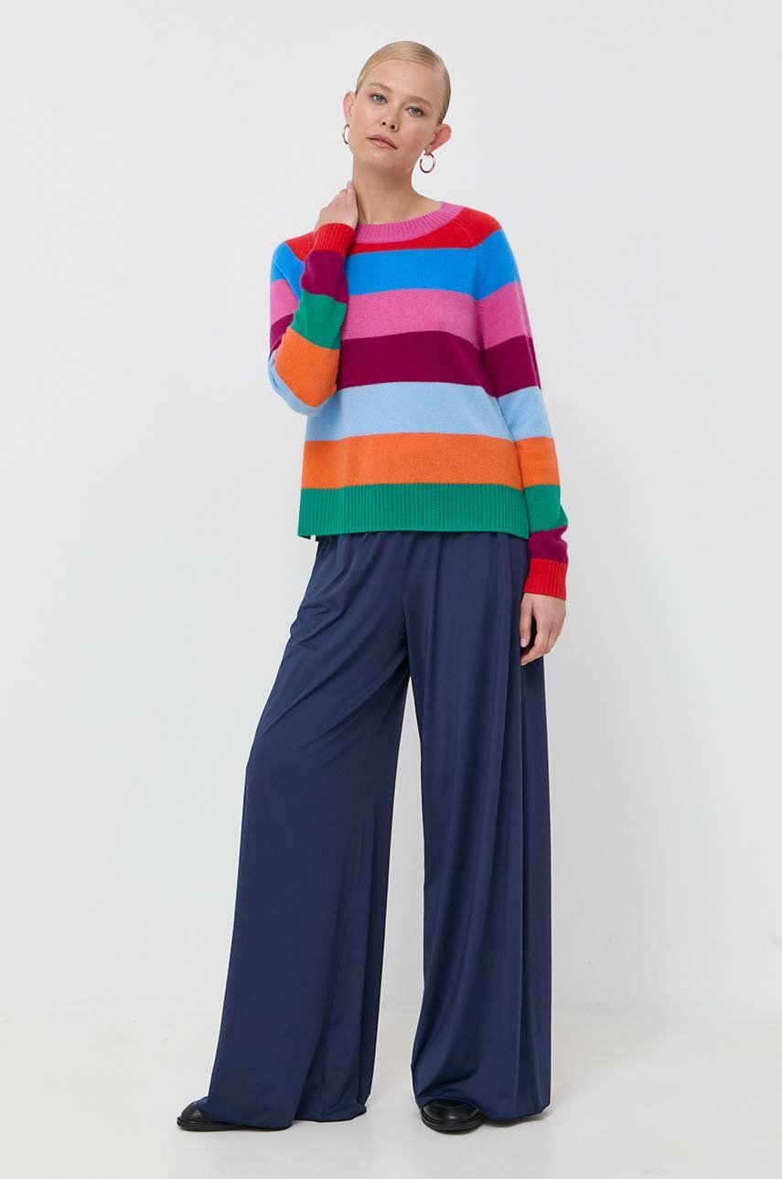 Kalhoty MAX&Co. dámské, tmavomodrá barva, široké, high waist - námořnická modř -  84 % Polyeste