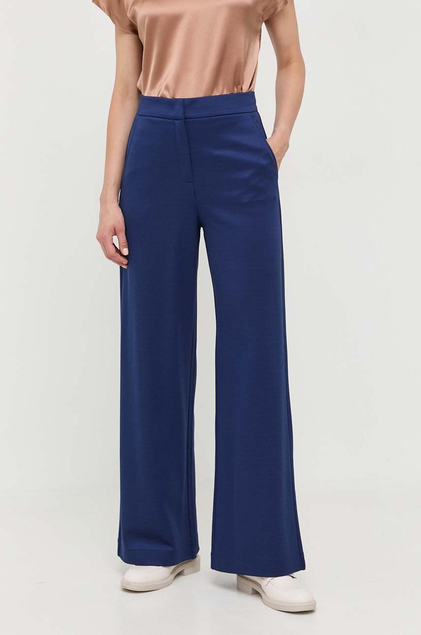 Kalhoty MAX&Co. dámské, tmavomodrá barva, jednoduché, high waist - námořnická modř -  70 % Visk