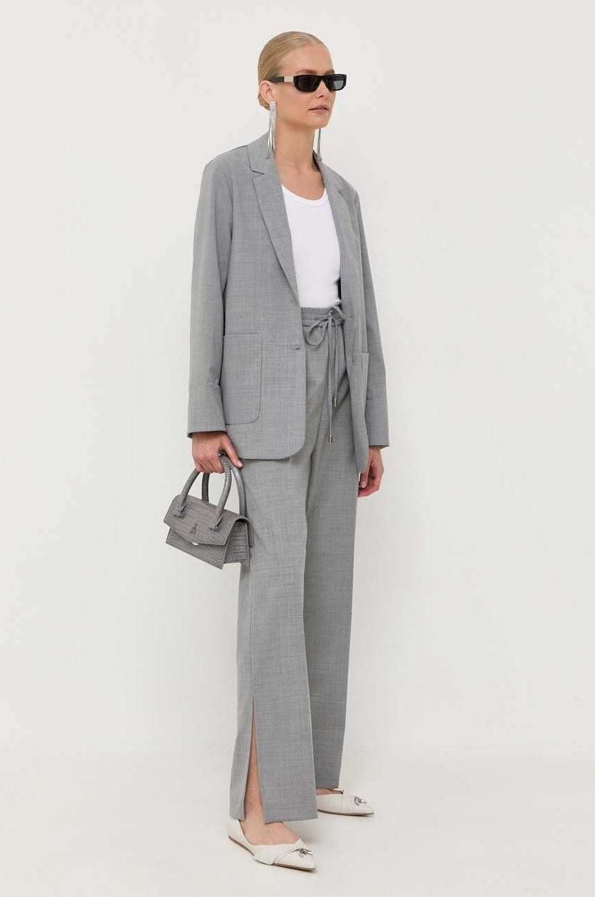 Levně Kalhoty s příměsí vlny MAX&Co. šedá barva, široké, high waist
