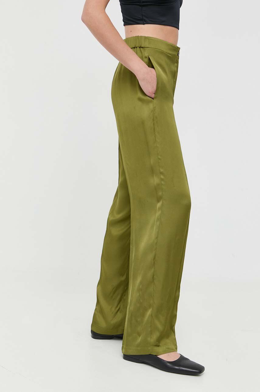 MAX&Co. pantaloni femei, culoarea verde, lat, high waist