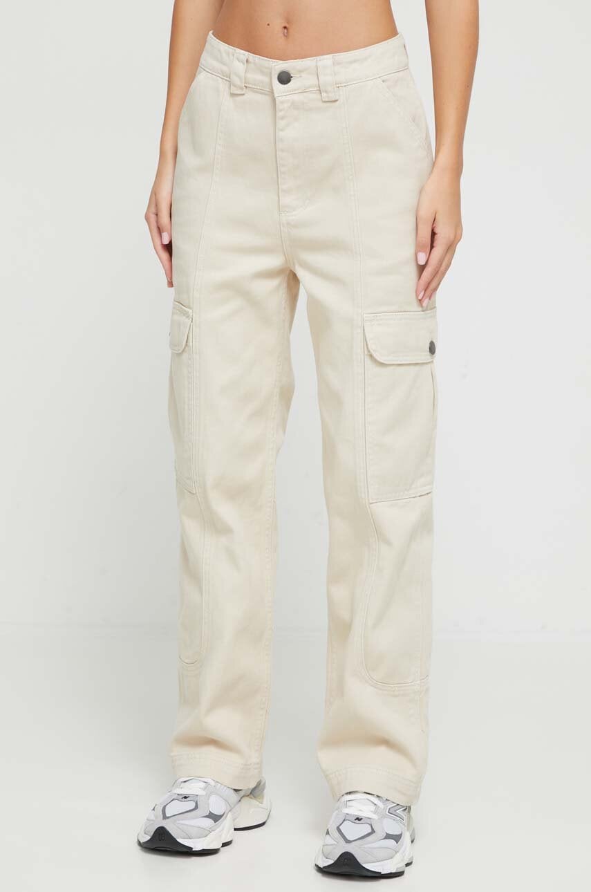 Billabong Pantaloni Femei, Culoarea Bej, Drept, High Waist