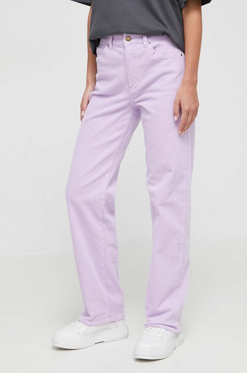 Billabong pantaloni de catifea cord culoarea violet, drept, high waist
