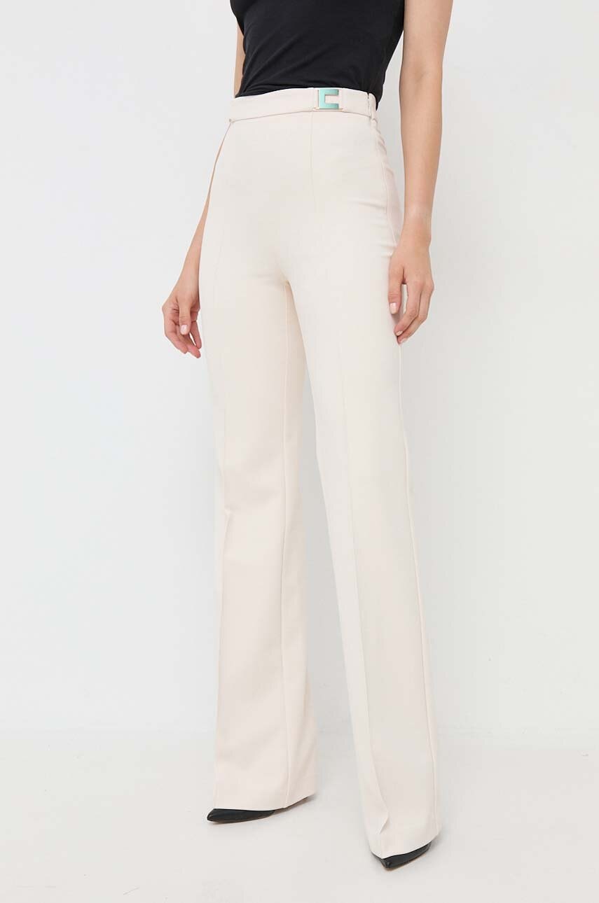 Elisabetta Franchi Pantaloni Femei, Culoarea Bej, Lat, High Waist