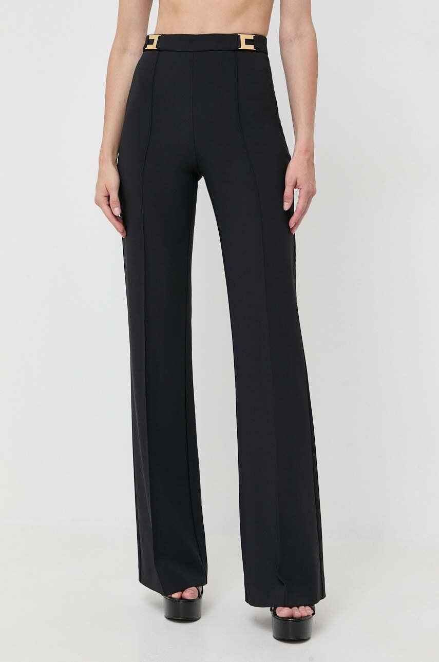 Kalhoty Elisabetta Franchi dámské, černá barva, široké, high waist - černá - 96 % Polyester