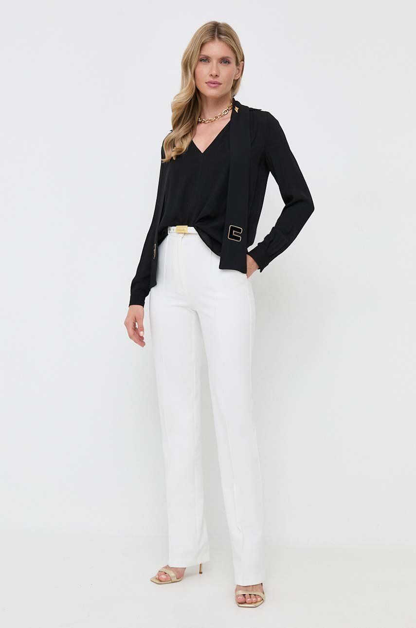 Kalhoty Elisabetta Franchi dámské, bílá barva, jednoduché, high waist - bílá - Hlavní materiál: 90 %
