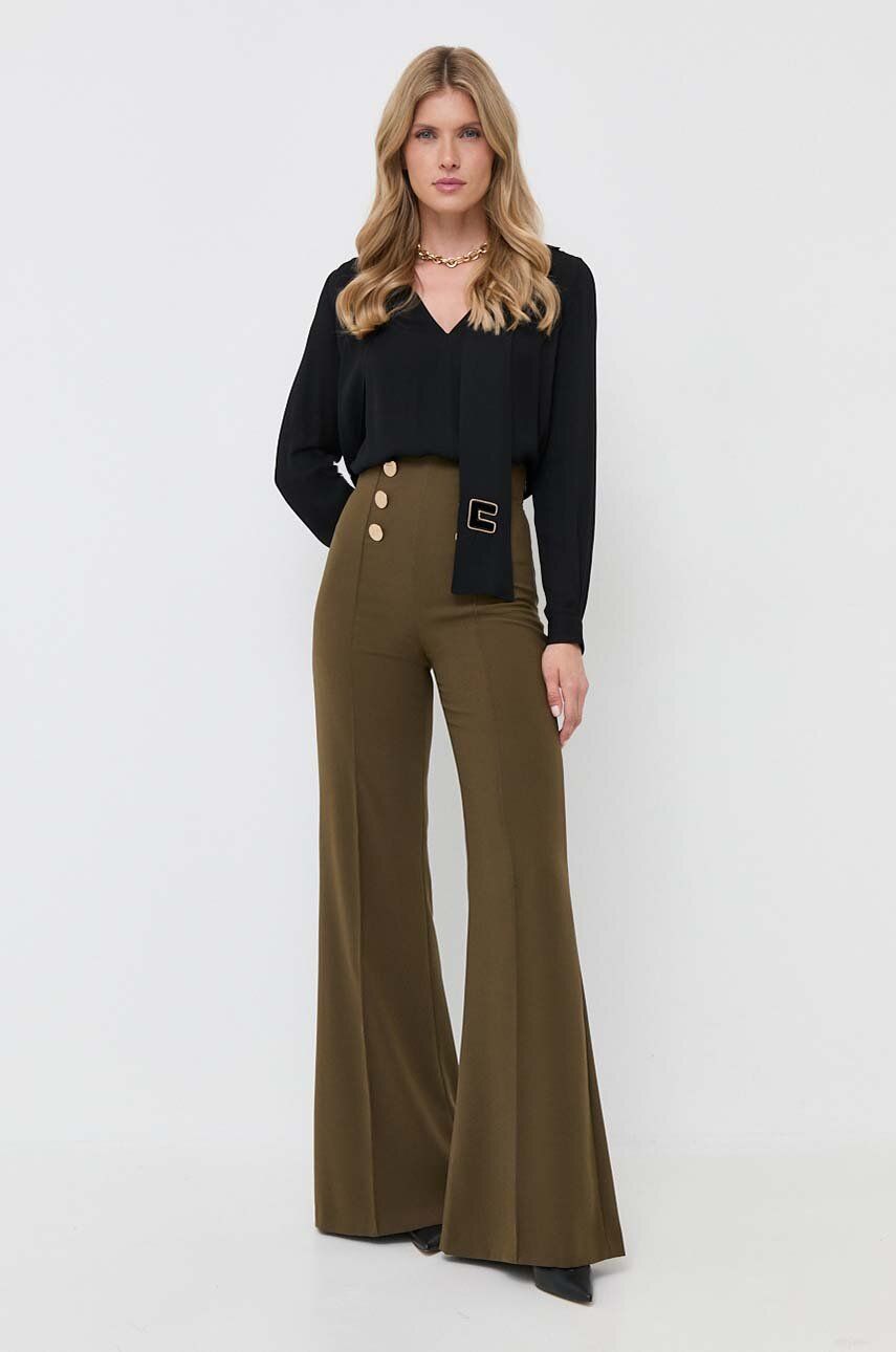 Elisabetta Franchi Pantaloni Femei, Culoarea Verde, Evazati, High Waist