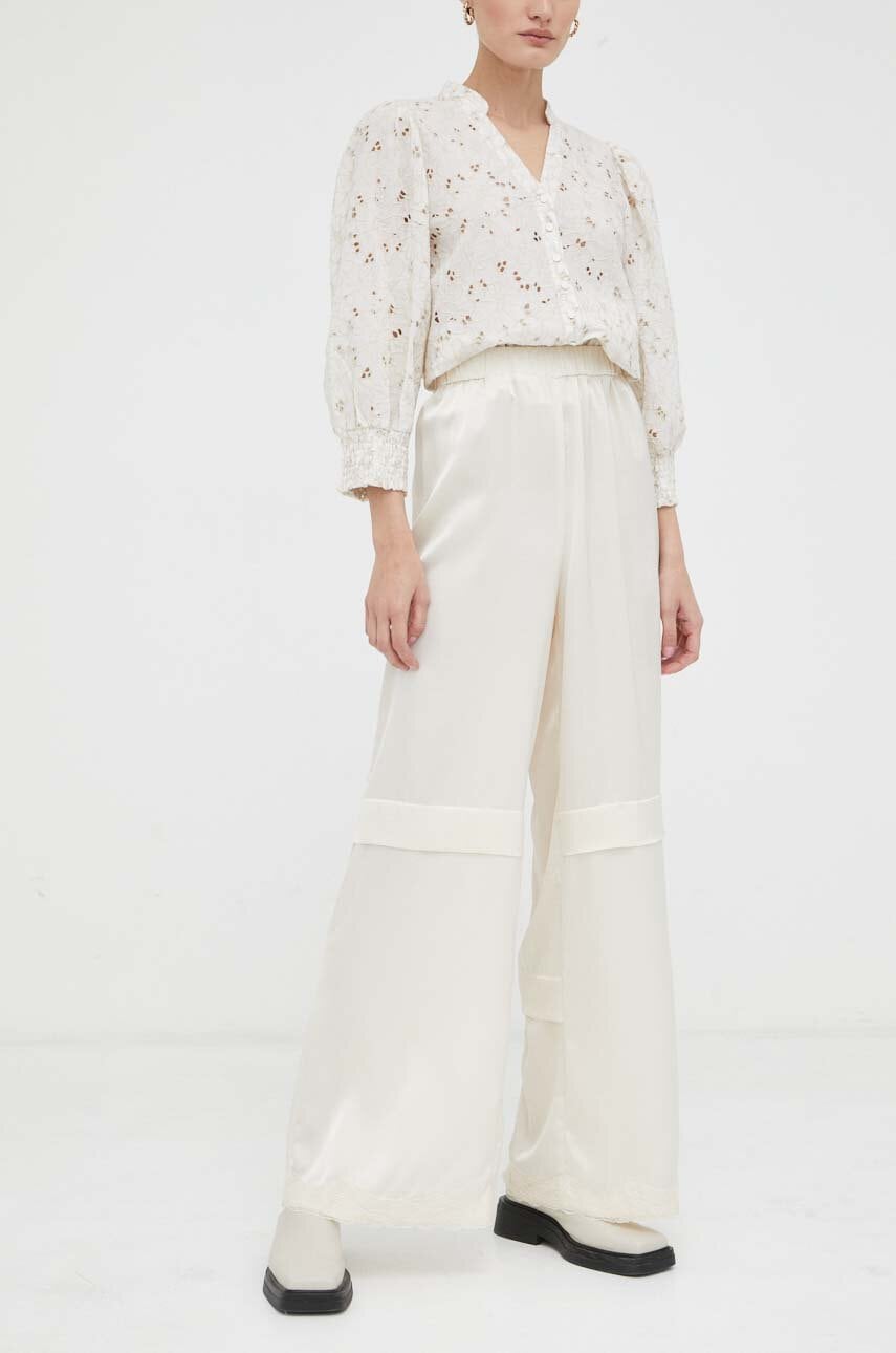 2ndday Pantaloni Femei, Culoarea Bej, Lat, High Waist