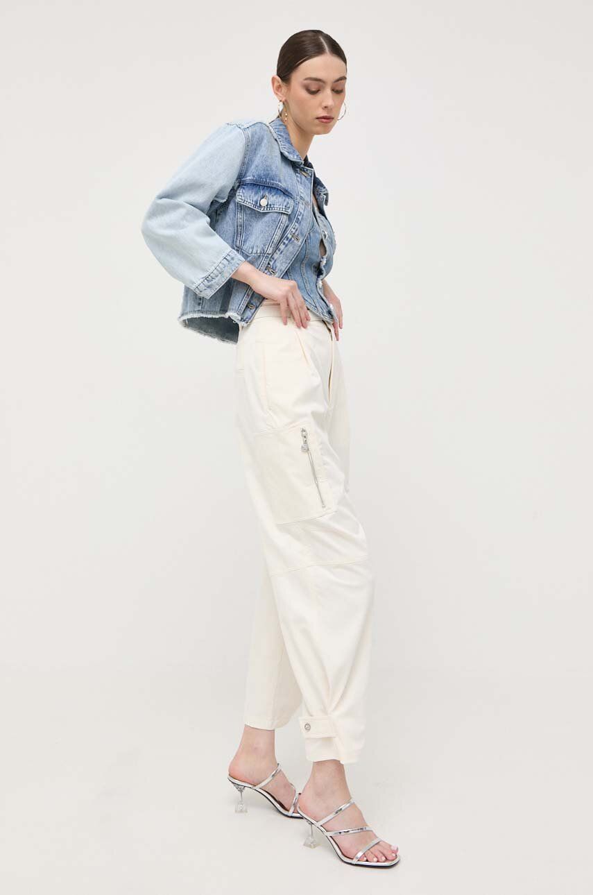 Kalhoty Miss Sixty dámské, béžová barva, jednoduché, high waist - béžová -  100 % Polyester