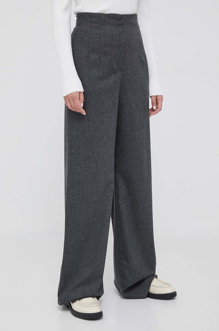 Emporio Armani Pantaloni De Lana Culoarea Gri, Lat, High Waist