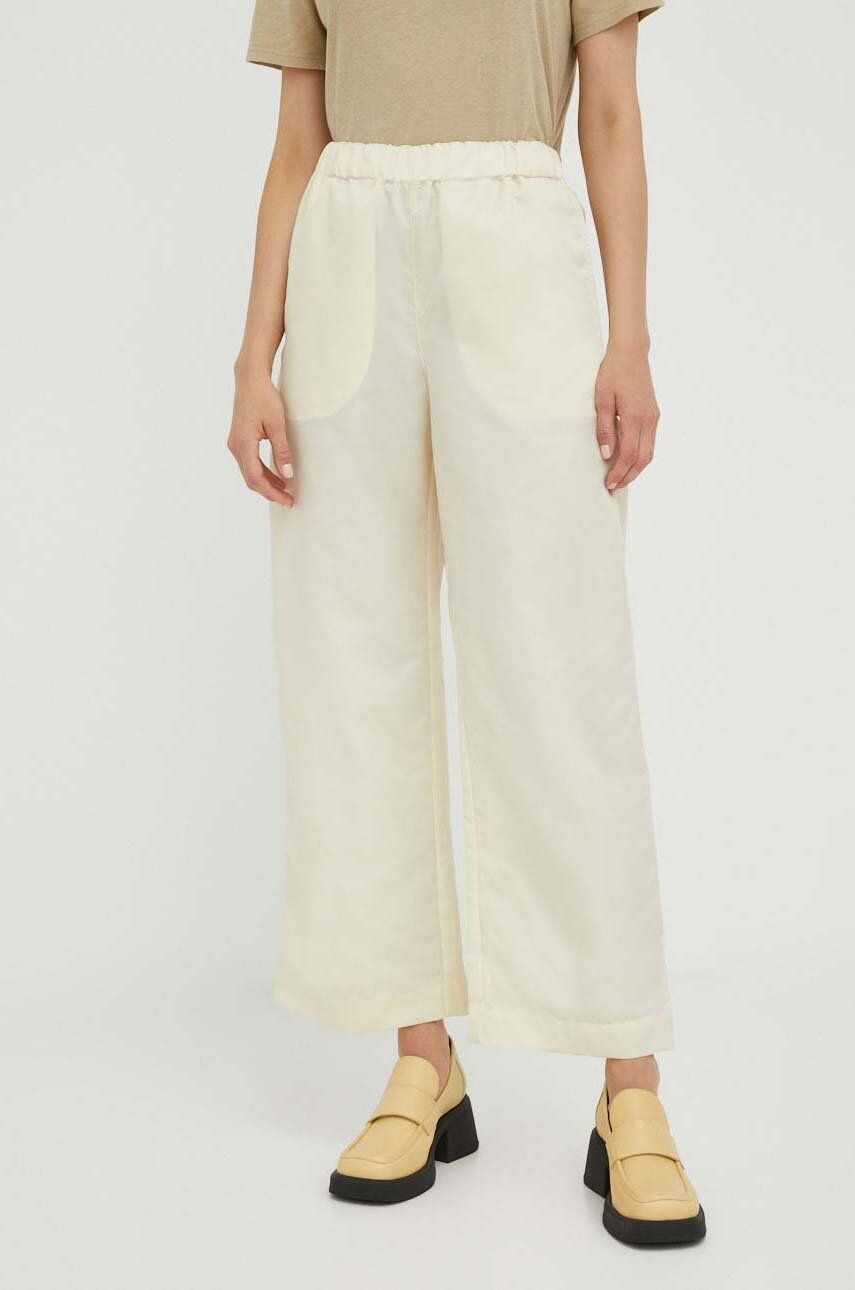 Lovechild pantaloni femei, culoarea bej, lat, high waist