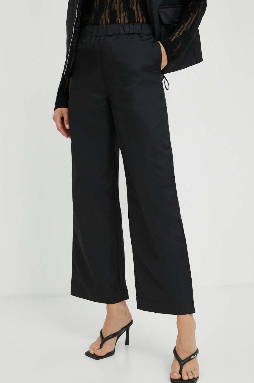 Kalhoty Lovechild dámské, černá barva, široké, high waist - černá -  100 % Polyamid