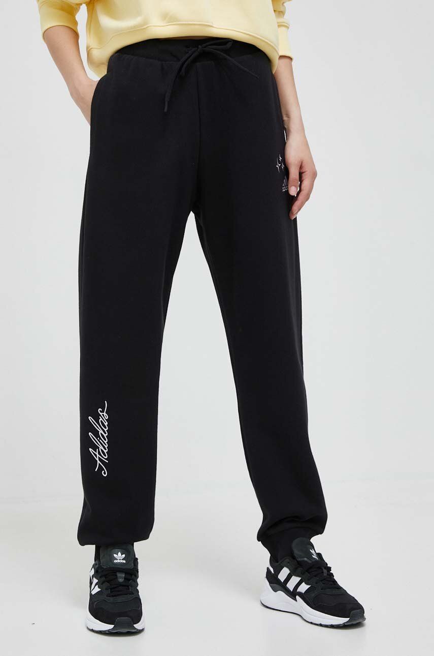 Adidas Pantaloni De Trening Din Bumbac Culoarea Negru, Cu Imprimeu