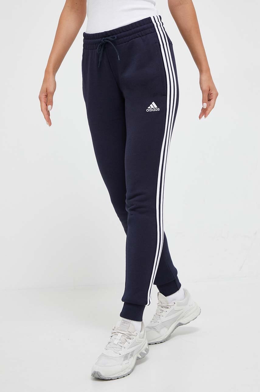 adidas pantaloni de trening din bumbac culoarea bleumarin, cu imprimeu IC9923