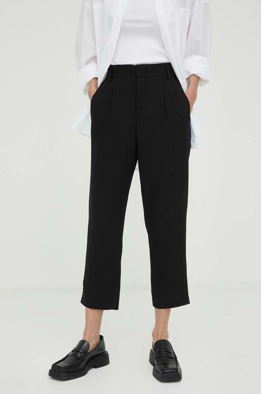 Plátěné kalhoty Drykorn černá barva, fason cargo, high waist