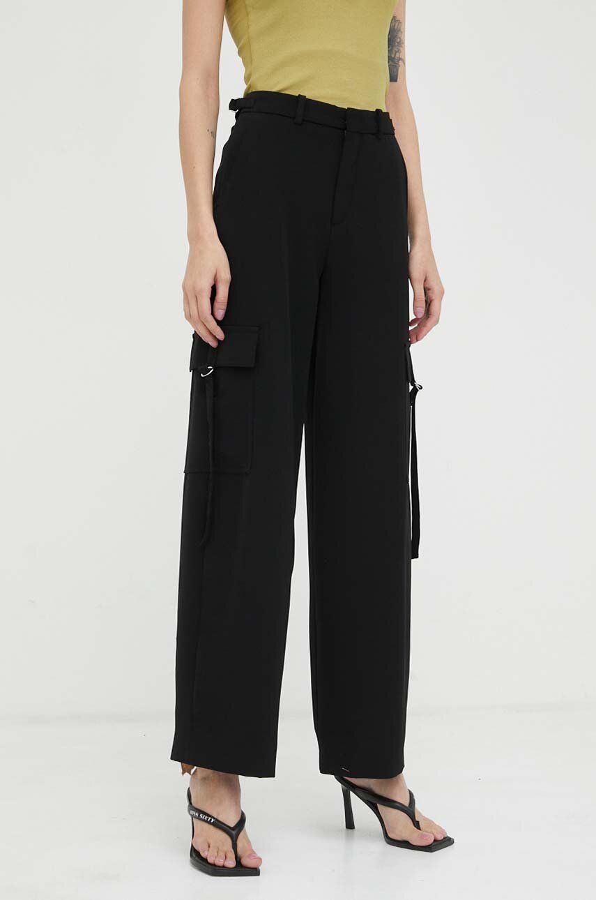 Kalhoty Drykorn dámské, černá barva, jednoduché, high waist - černá -  Hlavní materiál: 100 % P