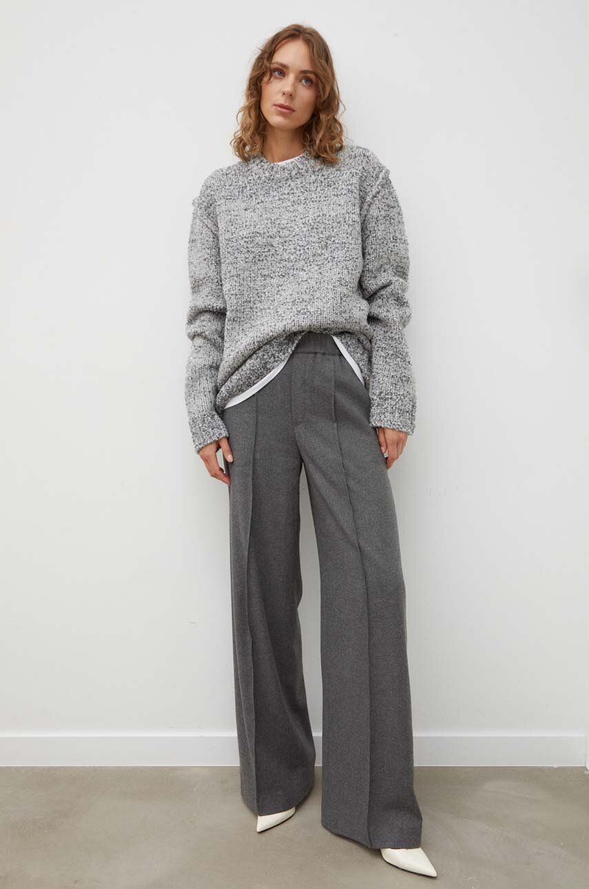 Drykorn pantaloni din lana culoarea gri, lat, high waist