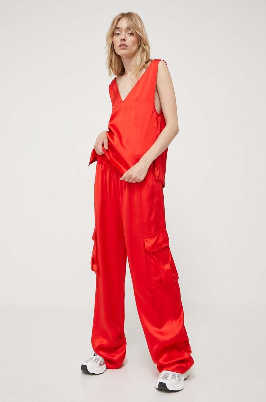 Kalhoty Stine Goya dámské, červená barva, široké, high waist - červená -  100 % FSC viskóza