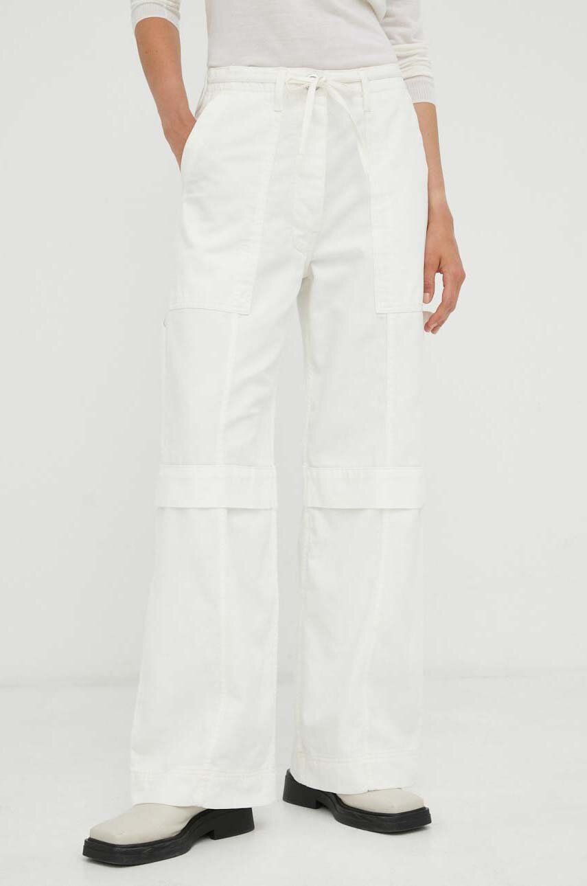 Bavlněné kalhoty Day Birger et Mikkelsen bílá barva, široké, high waist