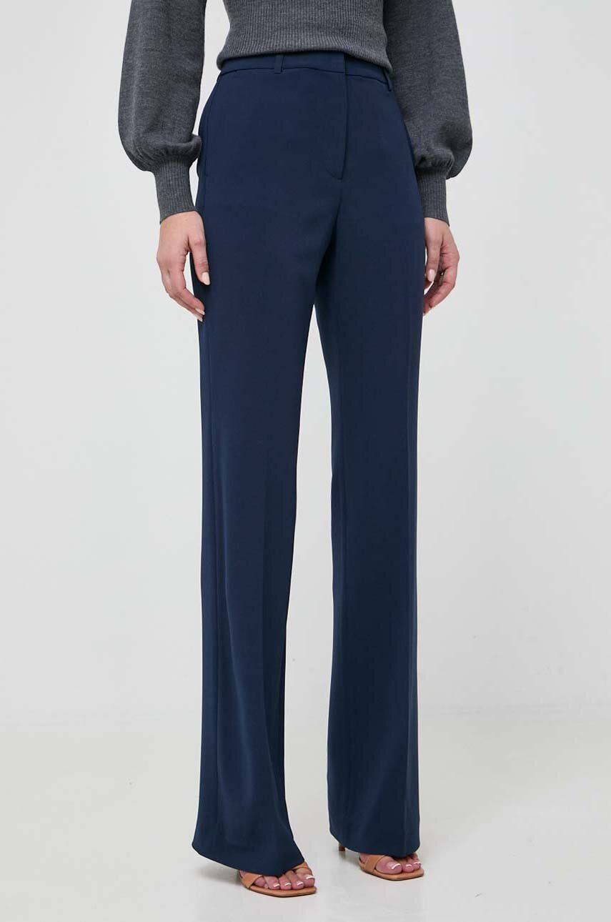 Kalhoty MICHAEL Michael Kors dámské, tmavomodrá barva, široké, high waist - námořnická modř -  